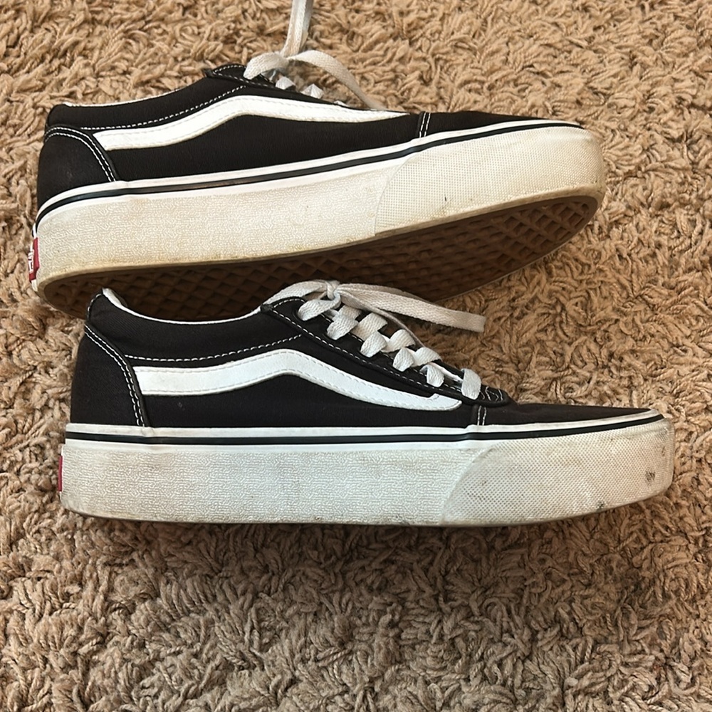 Vans Black and White Old Skool Low Top Platform Sneakers
